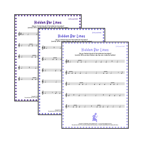 Hidden Bar Lines - Music Rhythm Worksheets