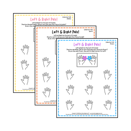 Three Left & Right Pals! worksheets