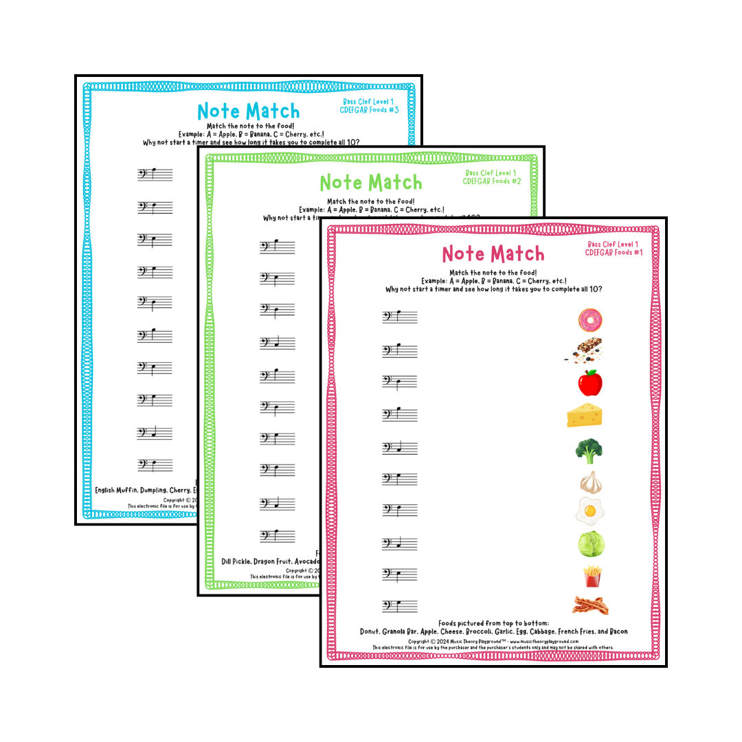 Note Match - Music Theory Matching Worksheets