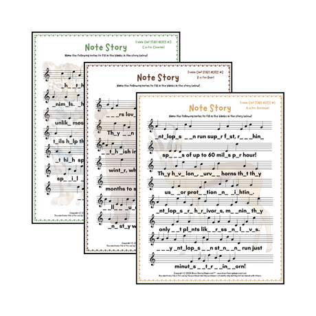 Note Story - Music Note Naming Storytelling Worksheets