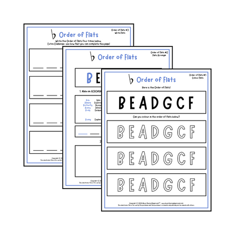 Order of Flats - Key Signature Theory Worksheets
