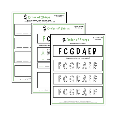 Order of Sharps - Key Signature Theory Worksheets