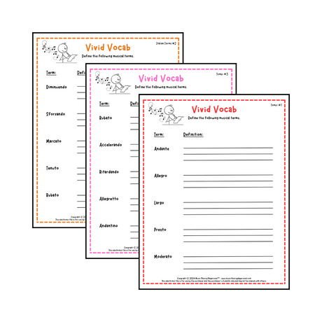 Vivid Vocab - Music Terminology Worksheets