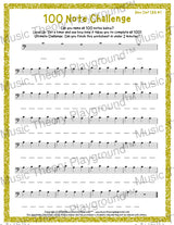 100 Note Challenge Bass Clef Version 1 CBA / Worksheet + Answer Key Student Worksheet