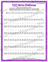 100 Note Challenge Bass Clef Version 1 CBAGF / Worksheet + Answer Key Student Worksheet
