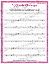 100 Note Challenge Bass Clef Version 1 GBDFA / Worksheet + Answer Key Student Worksheet