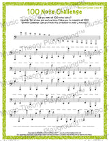 100 Note Challenge Bass Clef Version 1 Ledger Lines / Worksheet + Answer Key Student Worksheet