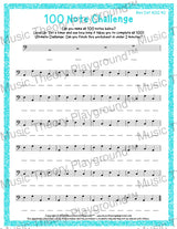100 Note Challenge Bass Clef Version 2 ACEG / Worksheet + Answer Key Student Worksheet