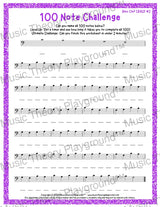 100 Note Challenge Bass Clef Version 2 CBAGF / Worksheet + Answer Key Student Worksheet