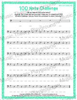 100 Note Challenge Bass Clef Version 2 CDEFG / Worksheet + Answer Key Student Worksheet