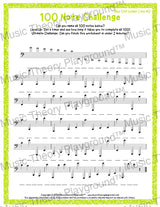 100 Note Challenge Bass Clef Version 2 Ledger Lines / Worksheet + Answer Key Student Worksheet