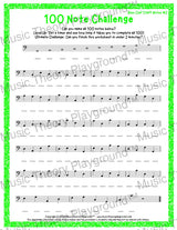 100 Note Challenge Bass Clef Version 2 Staff Notes / Worksheet + Answer Key Student Worksheet