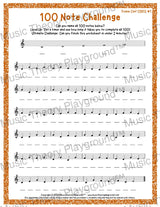 100 Note Challenge Treble Clef Version 1 CDEFG / Worksheet + Answer Key Student Worksheet