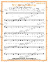 100 Note Challenge Treble Clef Version 3 CDEFG / Worksheet + Answer Key Student Worksheet