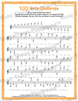 100 Note Challenge Treble Clef Version 3 Ledger Lines / Worksheet + Answer Key Student Worksheet