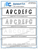 Musical alphabet music theory worksheet for beginners -  printable PDF