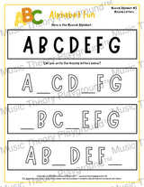 Musical alphabet music theory worksheet for beginners -  printable PDF
