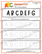 Musical alphabet music theory worksheet for beginners -  printable PDF