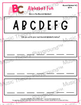 Musical alphabet music theory worksheet for beginners -  printable PDF