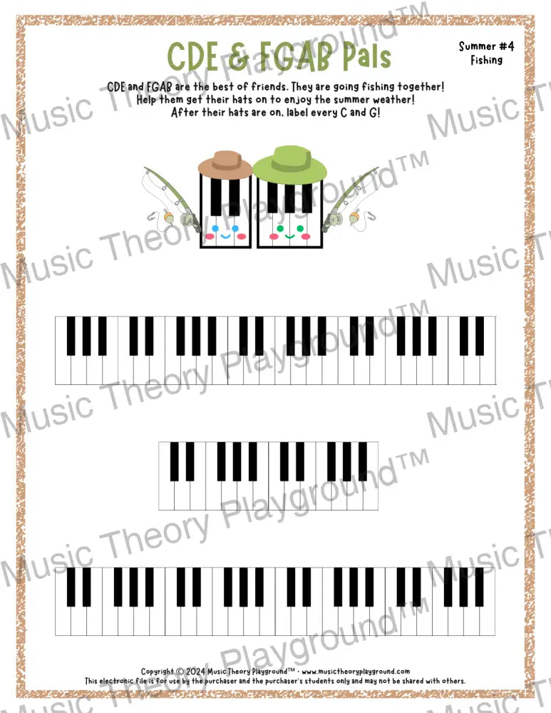 CDE & FGAB Pals: Summer Hats Fishing / Worksheet + Answer Key Student Worksheet