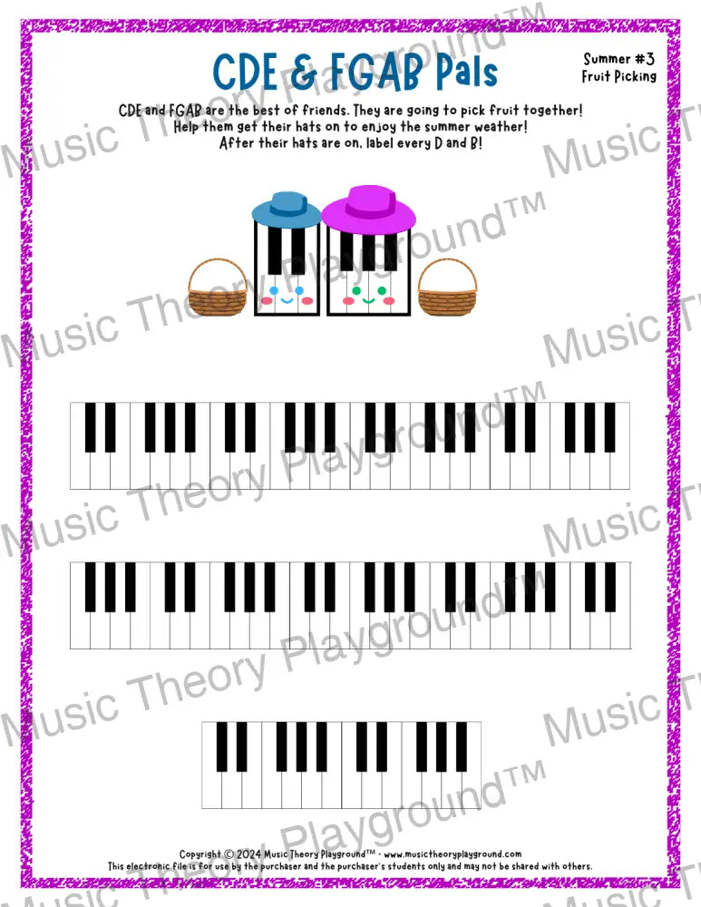 CDE & FGAB Pals: Summer Hats Fruit Picking / Worksheet + Answer Key Student Worksheet