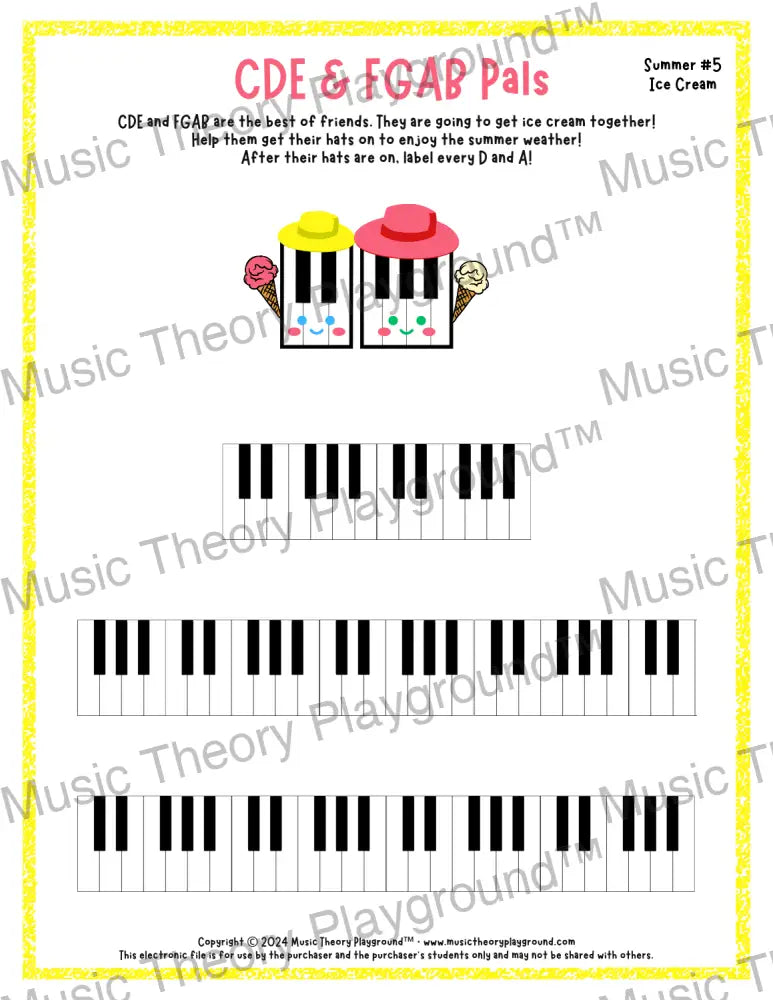 CDE & FGAB Pals: Summer Hats Ice Cream / Worksheet + Answer Key Student Worksheet