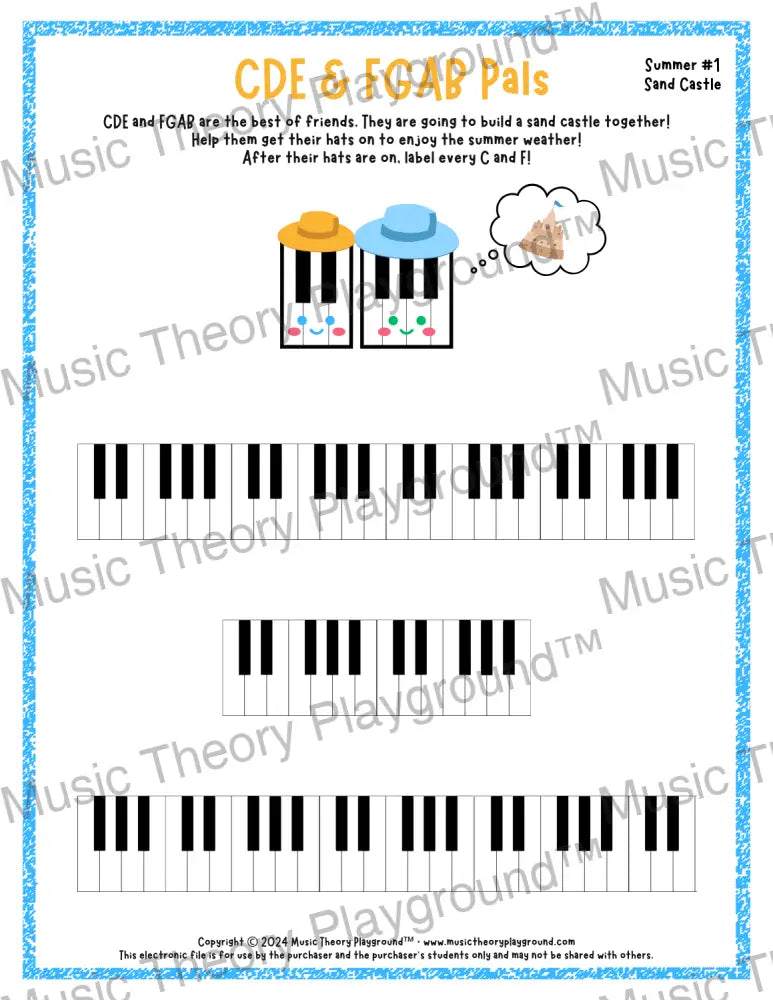 CDE & FGAB Pals: Summer Hats Sand Castle / Worksheet + Answer Key Student Worksheet
