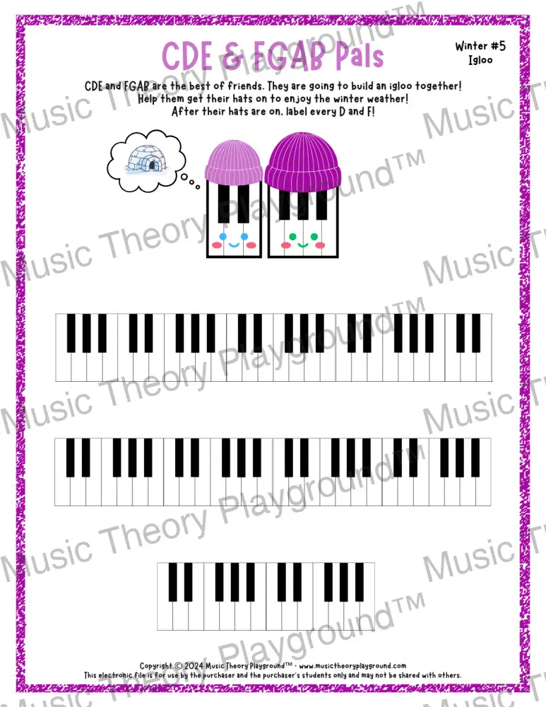 CDE & FGAB Pals: Winter Hats Igloo / Worksheet + Answer Key Student Worksheet