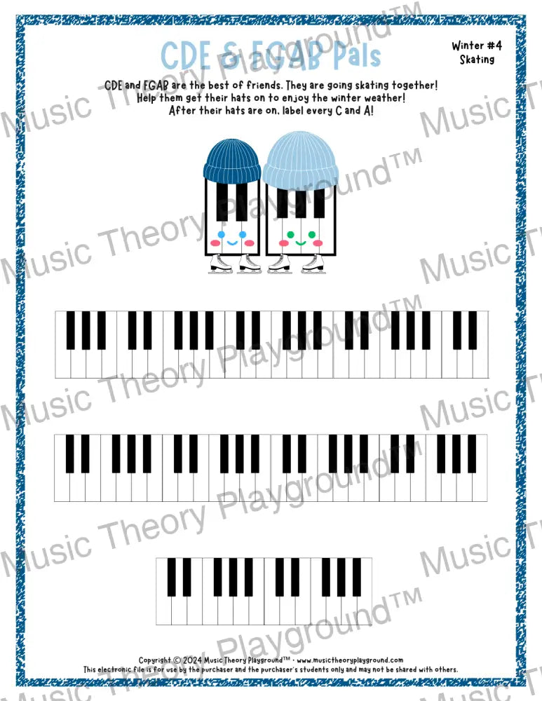 CDE & FGAB Pals: Winter Hats Skating / Worksheet + Answer Key Student Worksheet