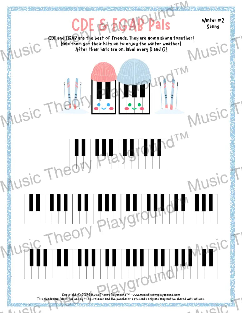CDE & FGAB Pals: Winter Hats Skiing / Worksheet + Answer Key Student Worksheet