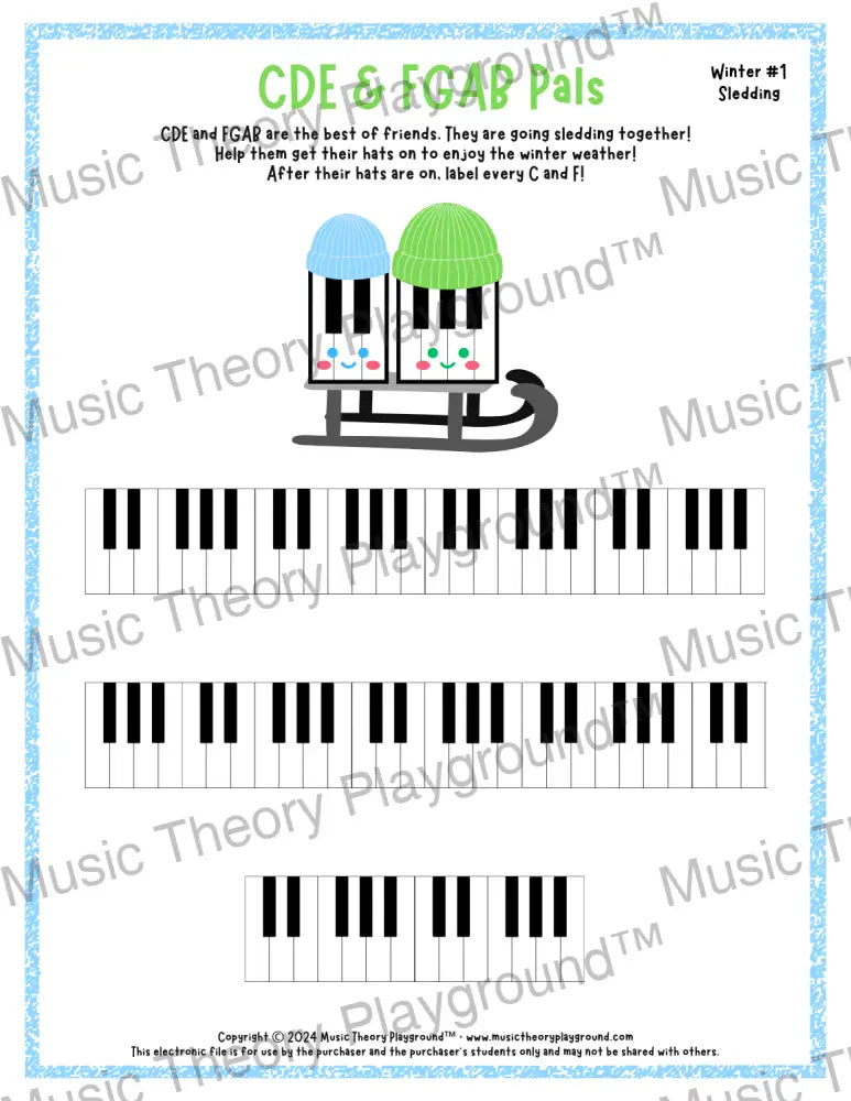 CDE & FGAB Pals: Winter Hats Sledding / Worksheet + Answer Key Student Worksheet