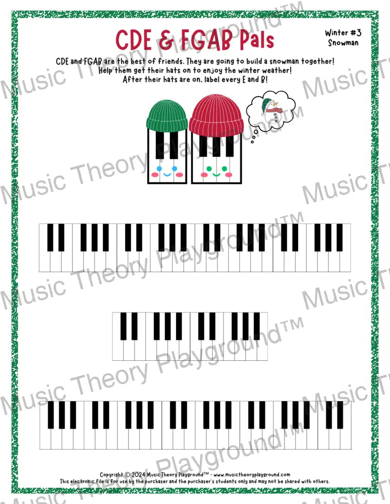 CDE & FGAB Pals: Winter Hats Snowman / Worksheet + Answer Key Student Worksheet