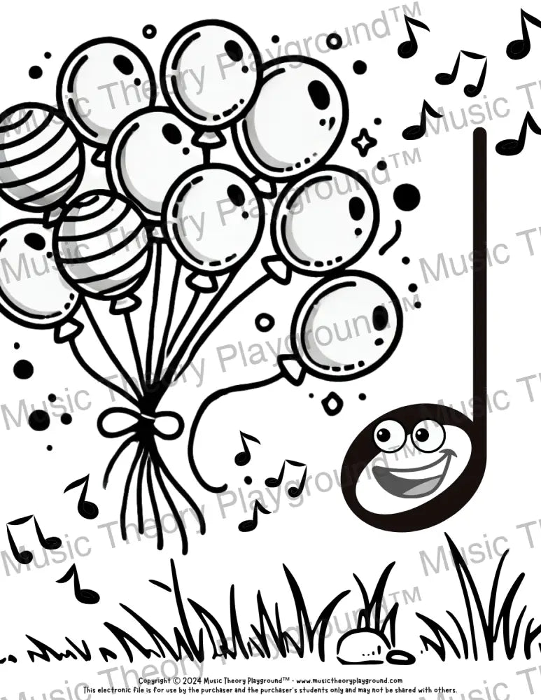 Summer music theory coloring page for kids