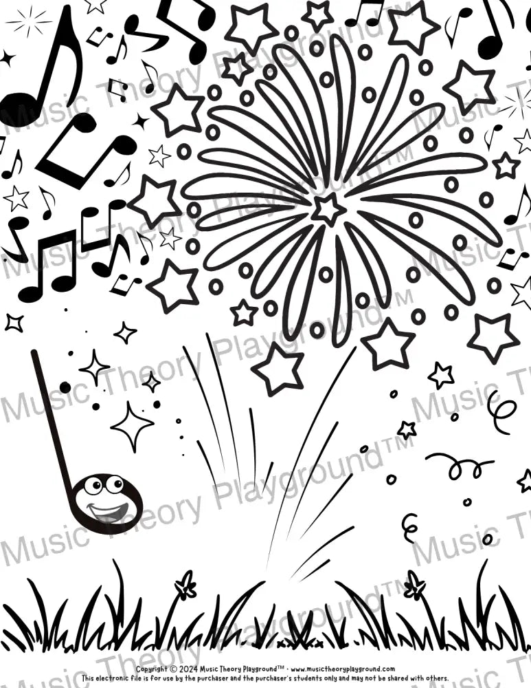 Summer music theory coloring page for kids