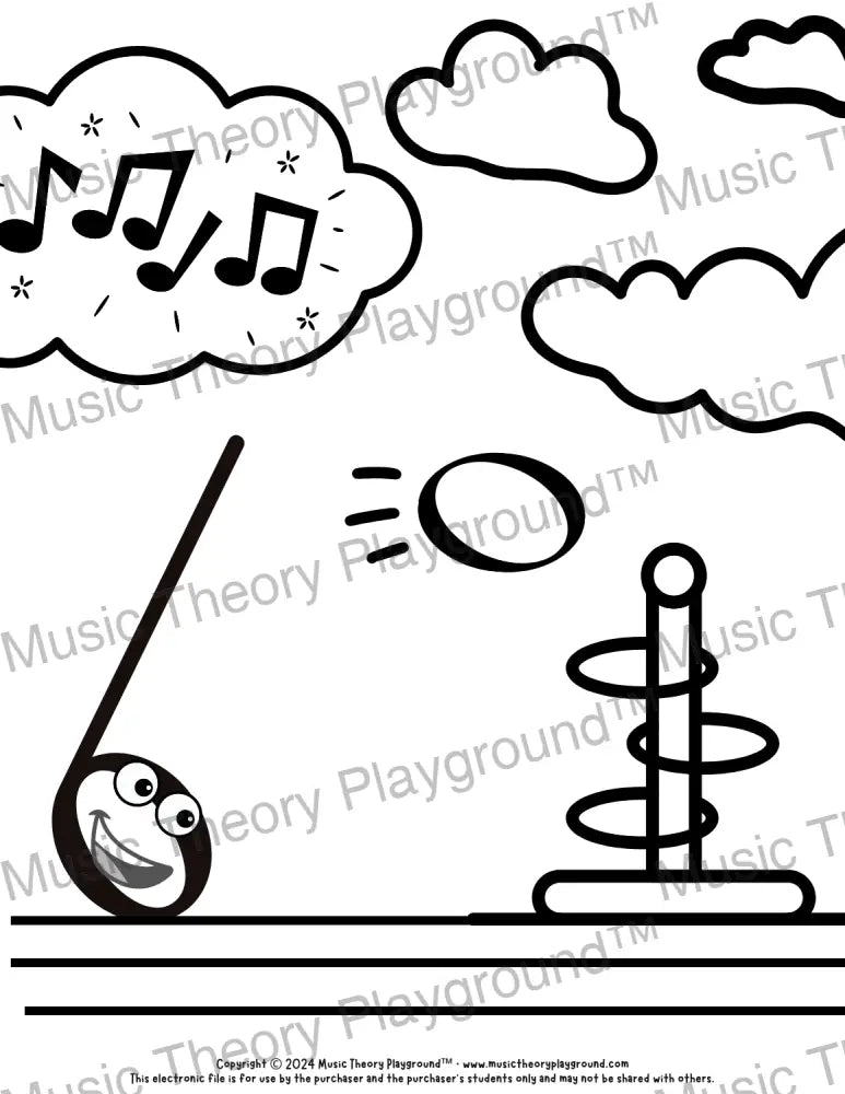 Summer music theory coloring page for kids