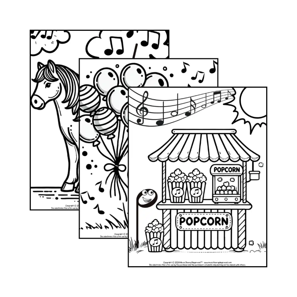 Summer music theory coloring pages for kids