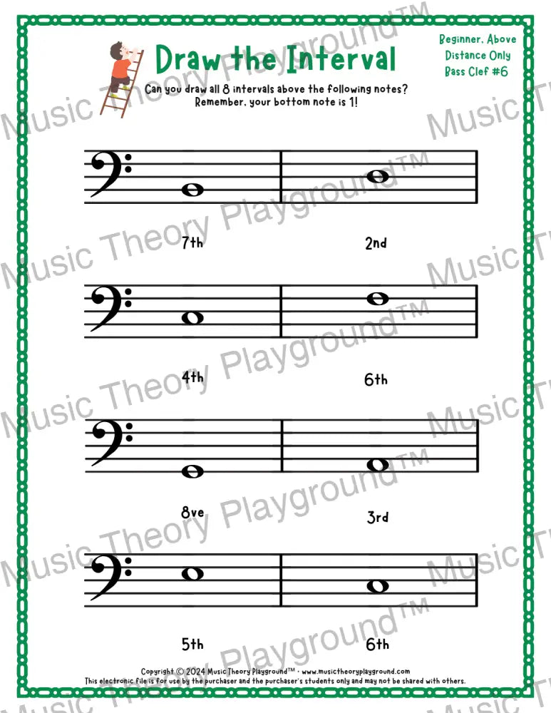 Draw the Interval: Beginner Bass Clef (Above) - Collection 2 1 / Worksheet + Answer Key Student Worksheet