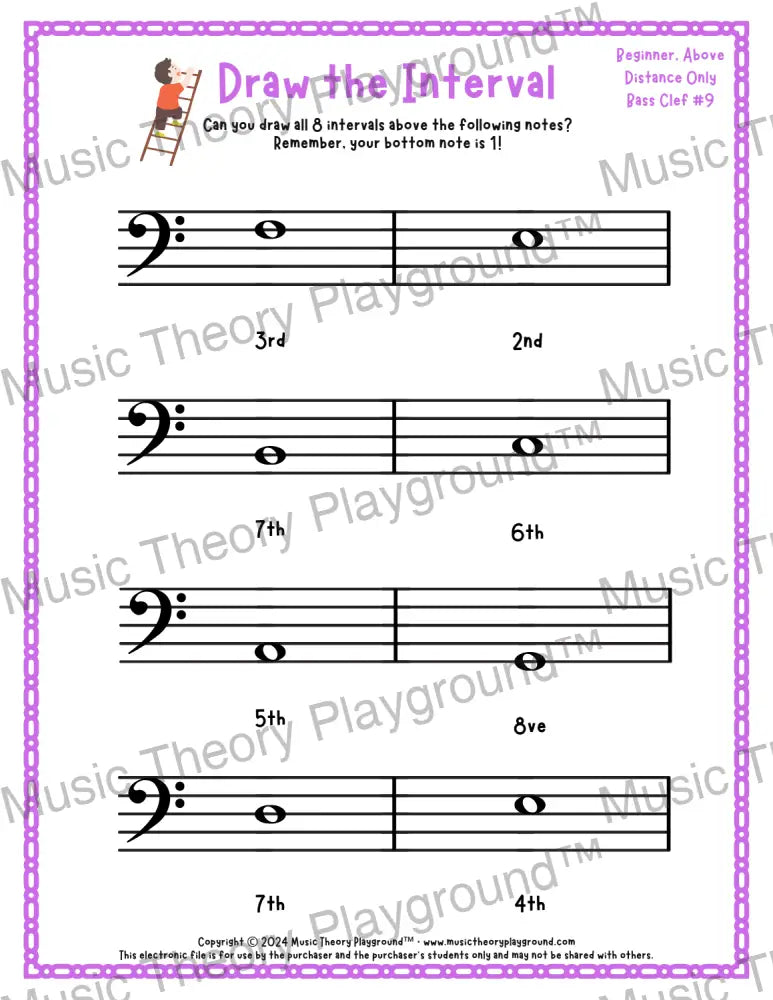 Draw the Interval: Beginner Bass Clef (Above) - Collection 2 4 / Worksheet + Answer Key Student Worksheet