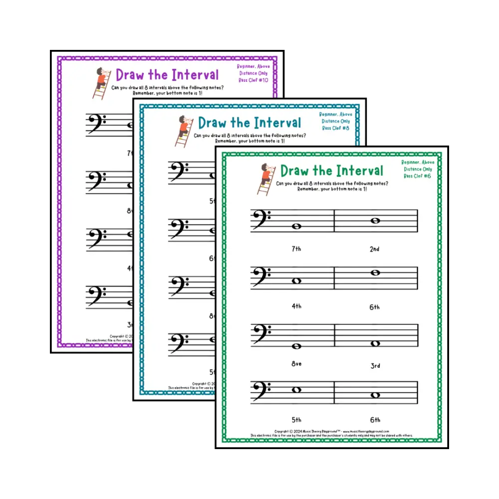 Draw the Interval: Beginner Bass Clef (Above) - Collection 2 Student Worksheet