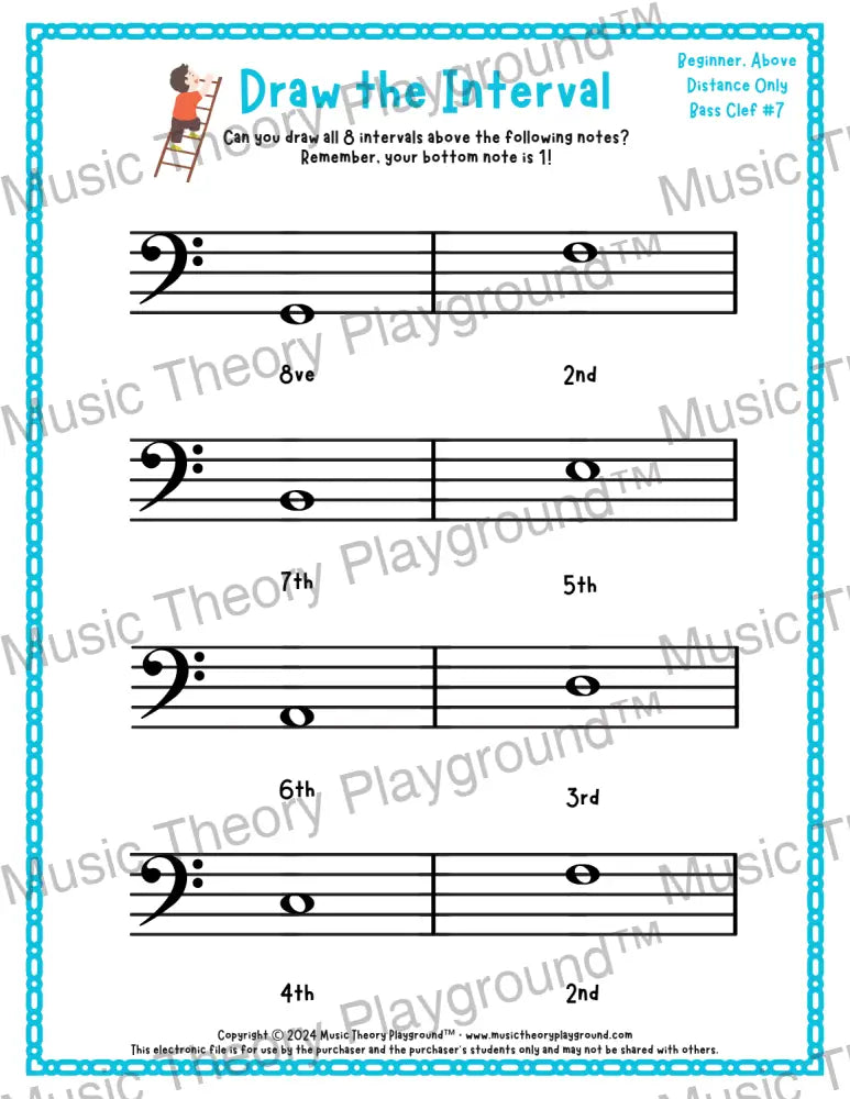 Draw the Interval: Beginner Bass Clef (Above) - Collection 2 2 / Worksheet + Answer Key Student Worksheet