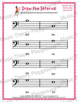 Draw the Interval: Beginner Bass Clef (Below) - Collection 1 2 / Worksheet + Answer Key Student Worksheet