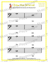 Draw the Interval: Beginner Bass Clef (Below) - Collection 1 5 / Worksheet + Answer Key Student Worksheet