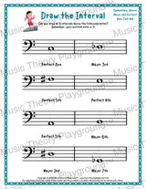 Draw the Interval: Elementary Bass Clef (Above) - Collection 2 3 / Worksheet + Answer Key Student Worksheet