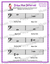 Draw the Interval: Elementary Bass Clef (Above) - Collection 2 5 / Worksheet + Answer Key Student Worksheet