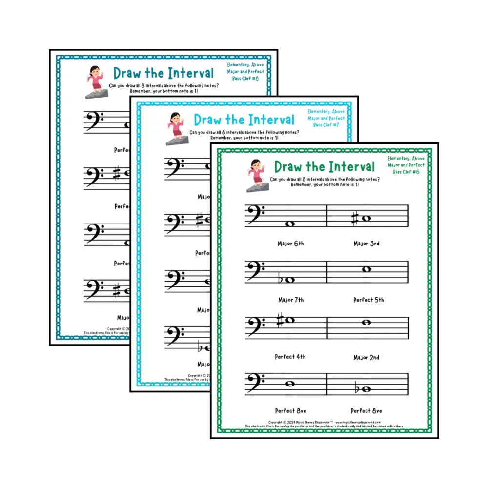 Draw the Interval: Elementary Bass Clef (Above) - Collection 2 Student Worksheet
