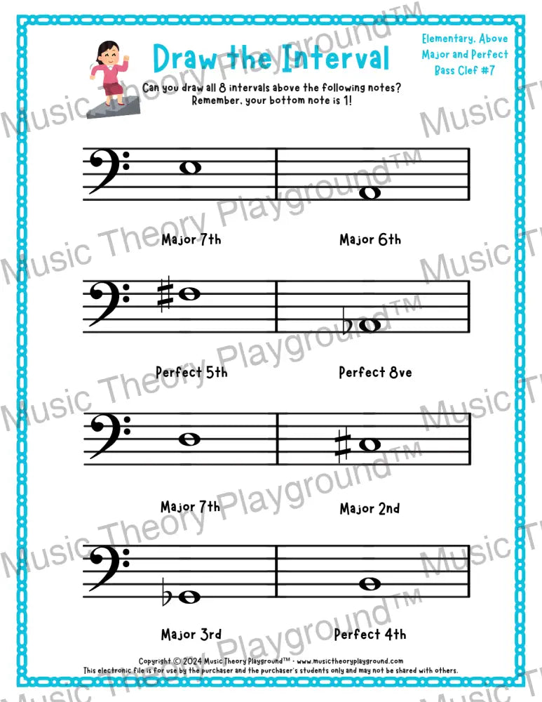 Draw the Interval: Elementary Bass Clef (Above) - Collection 2 2 / Worksheet + Answer Key Student Worksheet