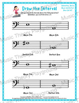 Draw the Interval: Elementary Bass Clef (Above) - Collection 2 2 / Worksheet + Answer Key Student Worksheet
