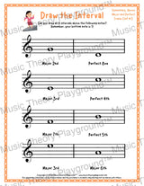 Draw the Interval: Elementary Treble Clef (Above) - Collection 1 3 / Worksheet + Answer Key Student Worksheet