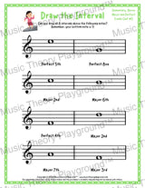 Draw the Interval: Elementary Treble Clef (Above) - Collection 1 5 / Worksheet + Answer Key Student Worksheet