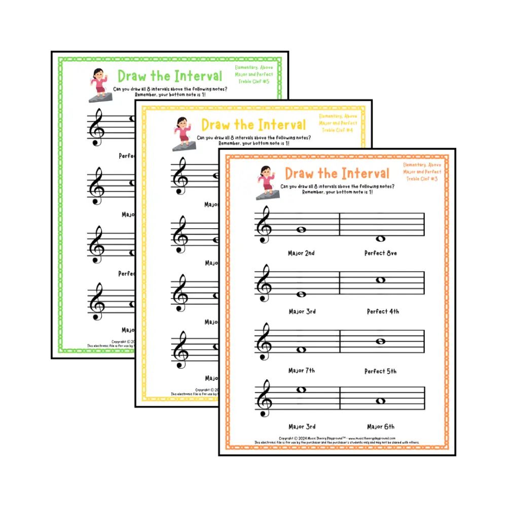 Draw the Interval: Elementary Treble Clef (Above) - Collection 1 Student Worksheet